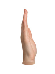 Straight vertical hand gesture, held upright in chop salute signal. Side view, isolated on white background.., transparent PNG cutout © valiantsin