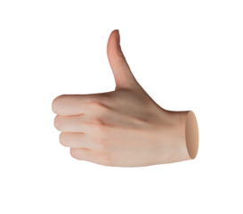Thumb up hand gesture, finger isolated on white background. OK, good sign, thumbup like, showing positive. Excellent business symbol, success. Side view, cool support, satisfaction., transparent PNG