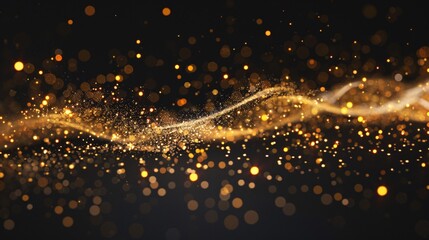 Luminous gold garland on a dark, shadowy background.