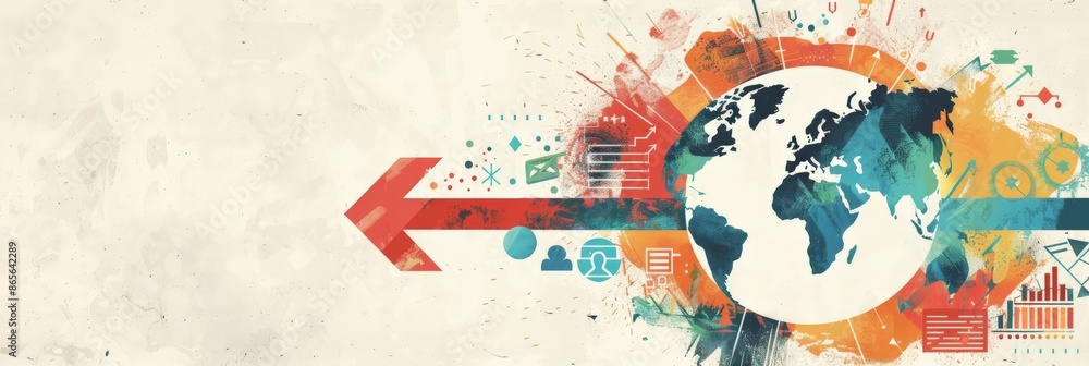Aufkleber abstract illustration of a global network and economic data with an arrow pointing forward. concept 
