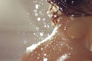 Womans Back Under Shower Spray