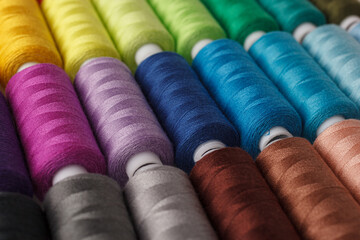 Set of colorful spools of thread