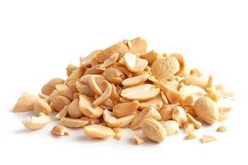 A stack of peanuts sitting on a plain white background