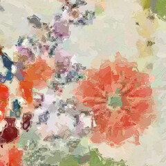 Fototapeta premium Oil painting and various flowers, butterflies, roses, peonies, beautiful wedding illustrations