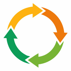 A circle featuring four arrows set against a white background is depicted