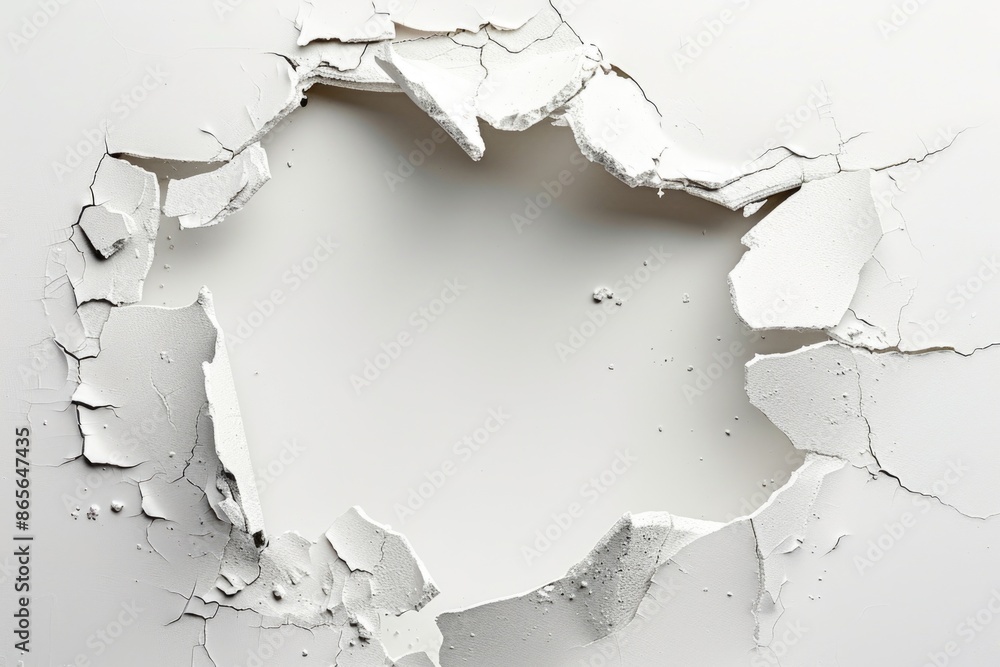 Poster a hole in a white wall with some paint on it, suitable for use in interior design or diy tutorials