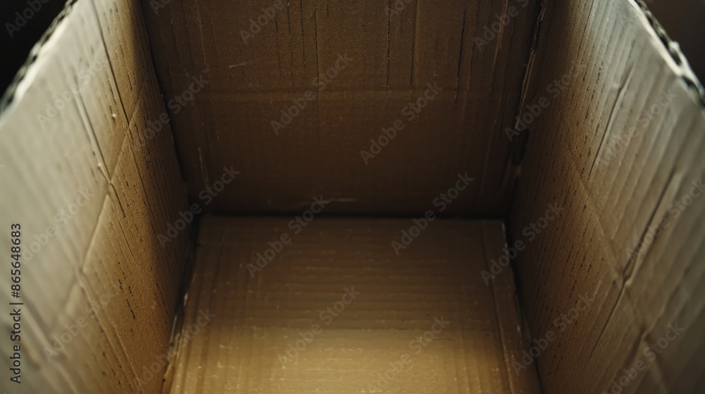Poster an open cardboard box sitting on a table with no contents visible