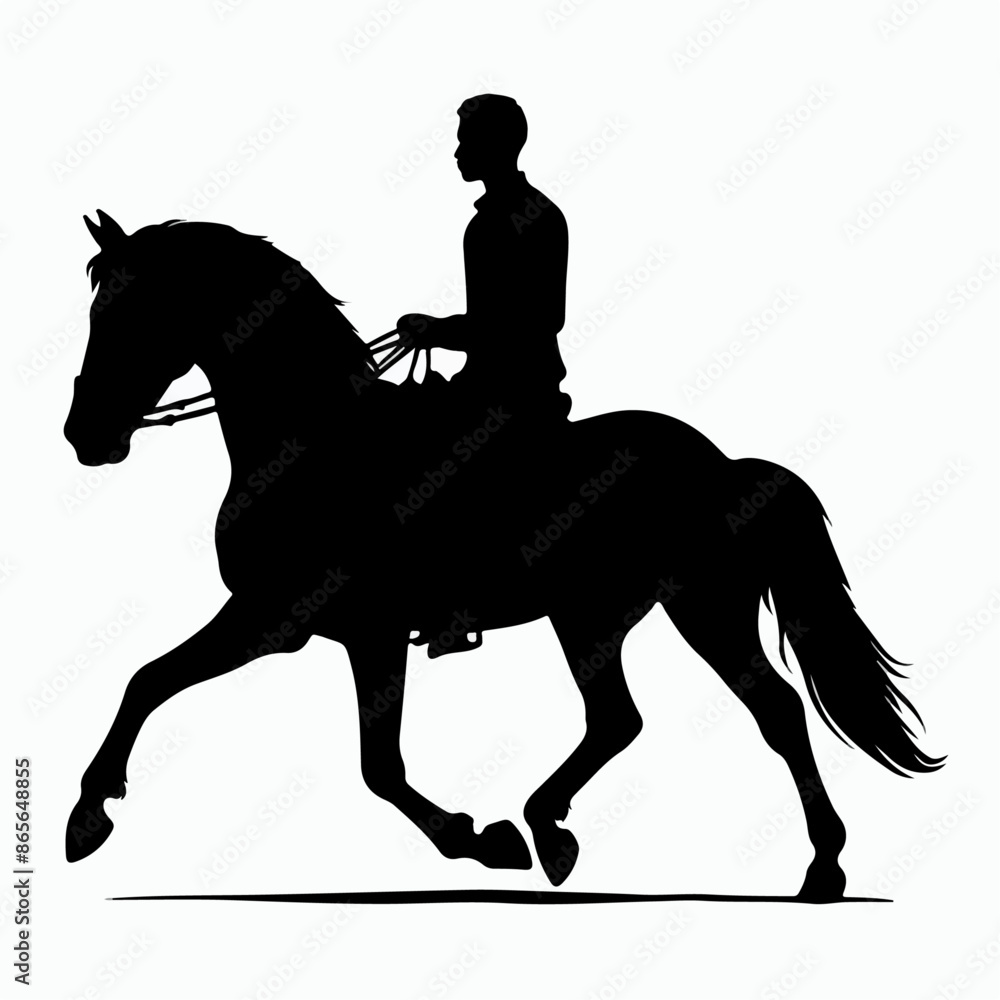 Poster silhouette of person riding a horse. vector illustration