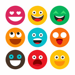 A collection of colorful smiley faces depicting various emotions