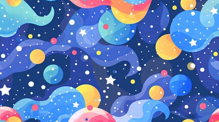 Blue vector pattern with circles and stars. Colorful circles and stars on a gradient background. Great for textiles, fabrics, and wallpapers.