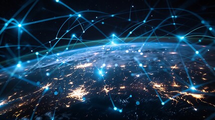 Worldwide network of connections and data processing. Business and technology in a digital world.