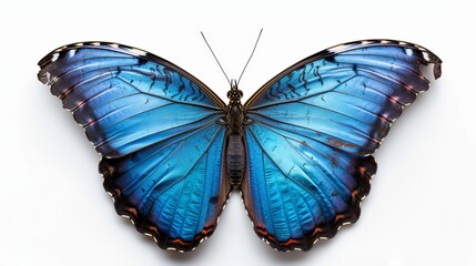 Obraz premium Blue morpho butterfly with open wings on white background
