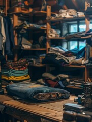 Clothes and Iron on TableShelves in Interior Room Setting