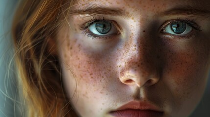 Fototapeta premium A close-up shot of a woman with distinctive freckles on her face