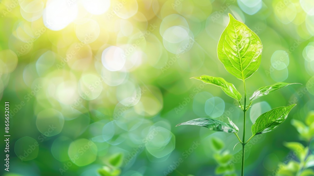 Sticker Green leaf concept on blurred bokeh background with copy space