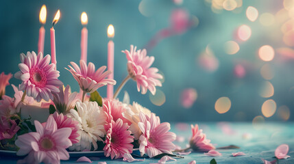 card with flowers and 4 candles