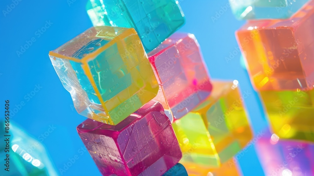 Poster a close-up view of a group of colorful cubes