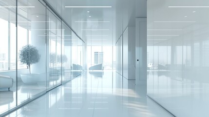 Modern office interior with soft lighting, suitable for a background in presentations or designs.