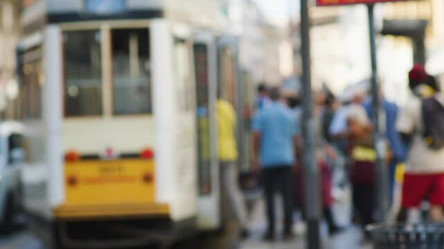 milano, milan, crowd of people, tram, tram stop, tramway, public transport,