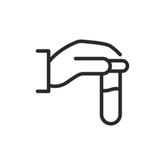 Test tube in hand, linear style icon. Laboratory analysis. Editable stroke width