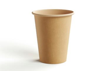 A single brown paper cup sitting on a white surface, perfect for everyday use or as a decorative element