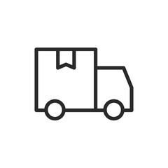 Parcel delivery, linear style icon. Truck with box-shaped cargo and tape. Editable stroke width