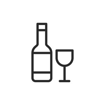 recommend clip art: Wine bottle and glass, linear style icon. Wine bottle with a glass of wine. Editable stroke width