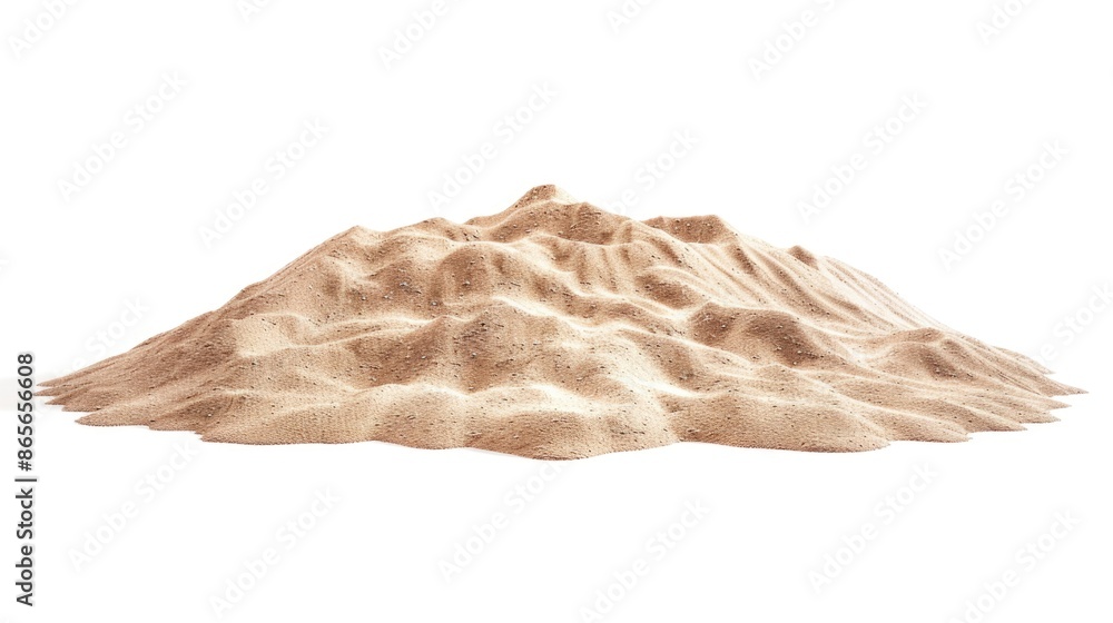 Poster a close-up view of a sand pile sitting on a white surface, suitable for use as a graphic element or 
