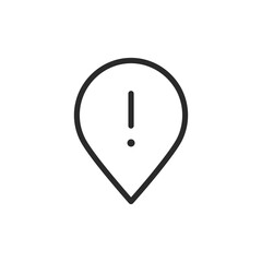 Warning location pin, linear style icon. location-based warning. Editable stroke width.