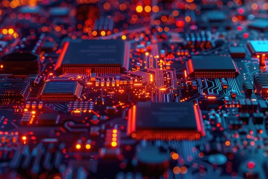 A detailed image of a computer motherboard components