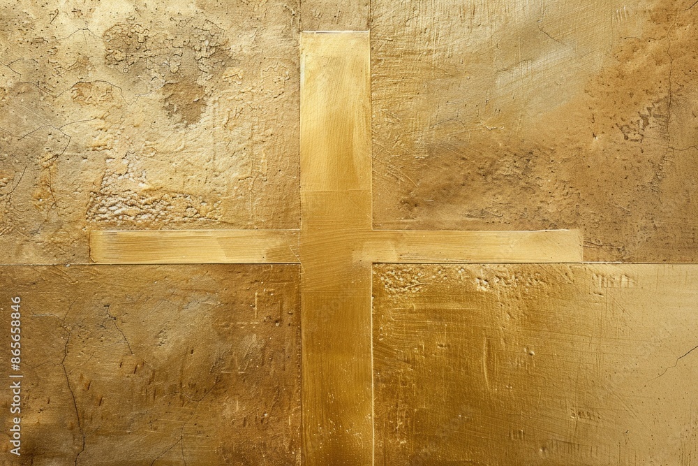 Poster a simple and elegant design featuring a golden cross on a solid gold background