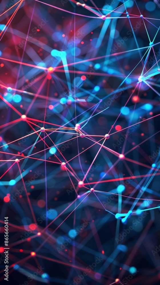Poster Close-up of glowing blue network connections forming an abstract pattern. Modern communication and data concept. Ideal for technology backgrounds and digital presentations