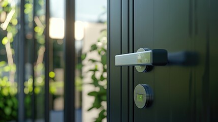 Naklejka premium A close-up shot of a green door handle, ideal for use in interior design or architecture contexts