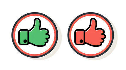 Obraz premium Simple Flat Design: Green and Red Thumbs Up Icons on White Background