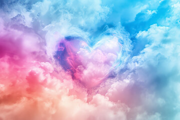 beautiful colorful valentine day heart in the clouds as abstract background. Generative AI