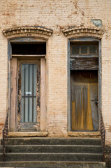 Old Building Doors and Weathered Brick Wall in South Carolina USA
