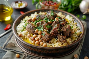 Arabic cuisine has diverse flavors influenced by Mediterranean Middle Eastern and North African traditions with common ingredients like lamb chicken rice c