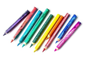 Fototapeta premium A set of colorful pencils arranged together on a surface, suitable for illustrations and designs