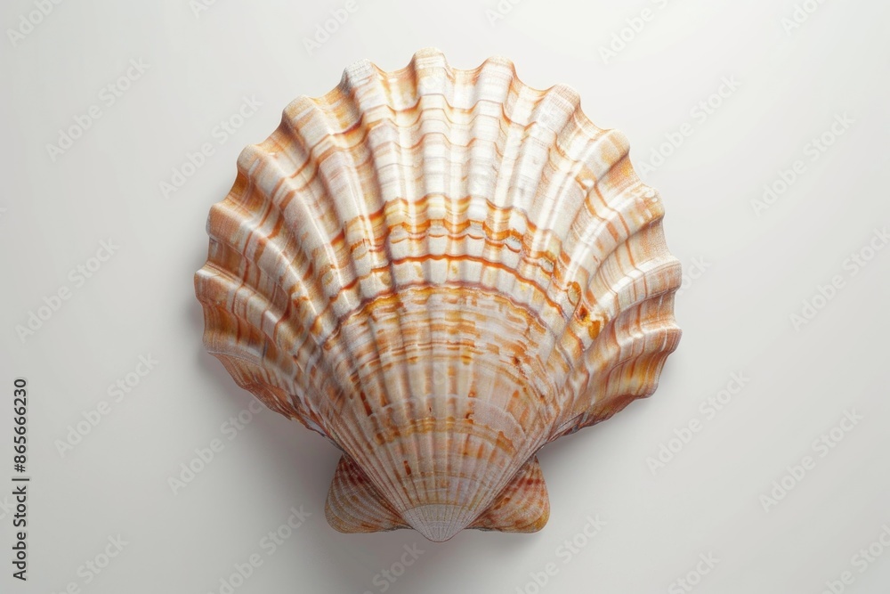 Poster a close-up of a seashell on a white surface with a white background