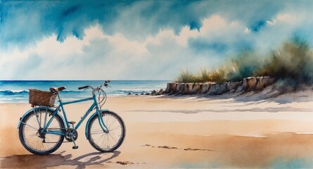 Fototapeta premium blue bicycle on the beach