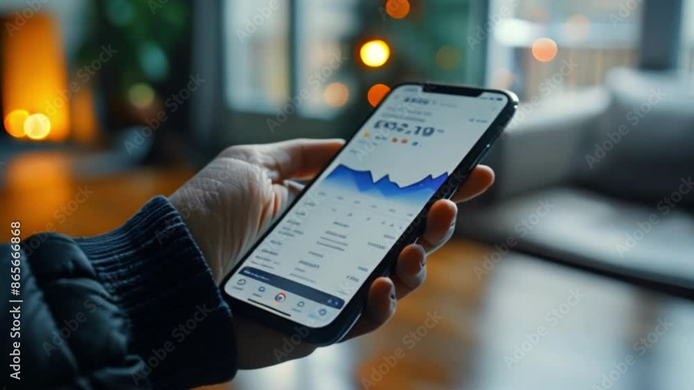 Aufkleber this hand holding a smartphone with a financial chart and data displayed on the screen.