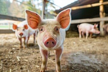 Curious piglet on a farm