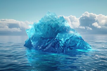 Fototapeta premium A large chunk of ice breaking off from a glacier floats on the surface of the ocean, surrounded by calm waters and blue sky