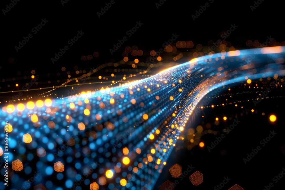 Poster Abstract digital lights in a dynamic wave pattern, representing futuristic technology and vibrant energy in a high-tech visual