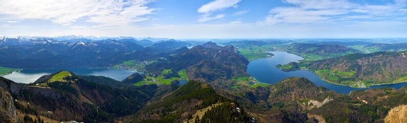 Mondsee lake and Wolfgangsee Lake - view from Schafberg. Upper Austria.