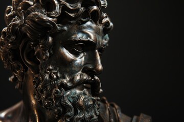 Dramatic bronze sculpture of a bearded man with expressive features