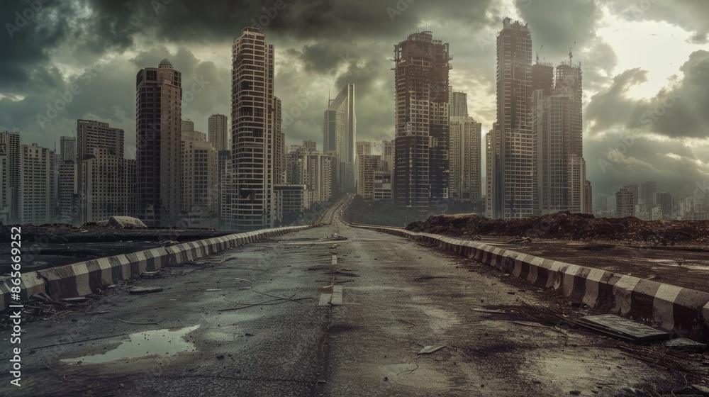 Poster a busy street with a row of buildings behind, perfect for use as a backdrop or to convey urban atmos
