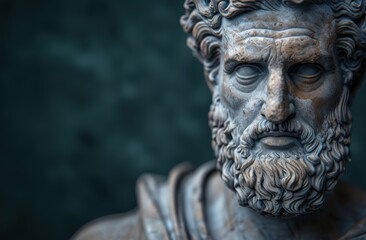 Obraz premium Weathered ancient greek statue with pensive expression
