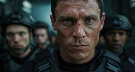 Fototapeta premium Intense military soldier with serious expression