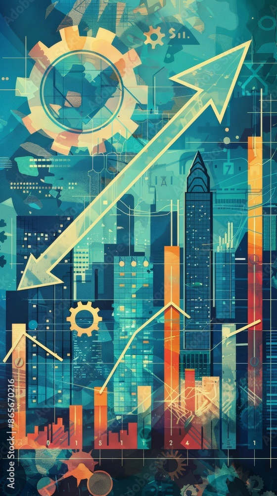 Poster abstract financial chart with business icons on a colorful background. ideal for business growth, fi
